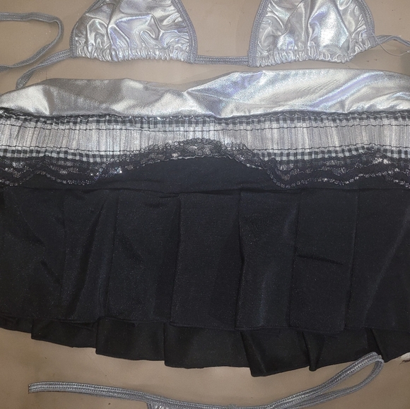 NWT Dreamgirl Sexy Lame Bikini Tri-Top, Thong, & Skirt Lingerie Stripper Set - Picture 7 of 12
